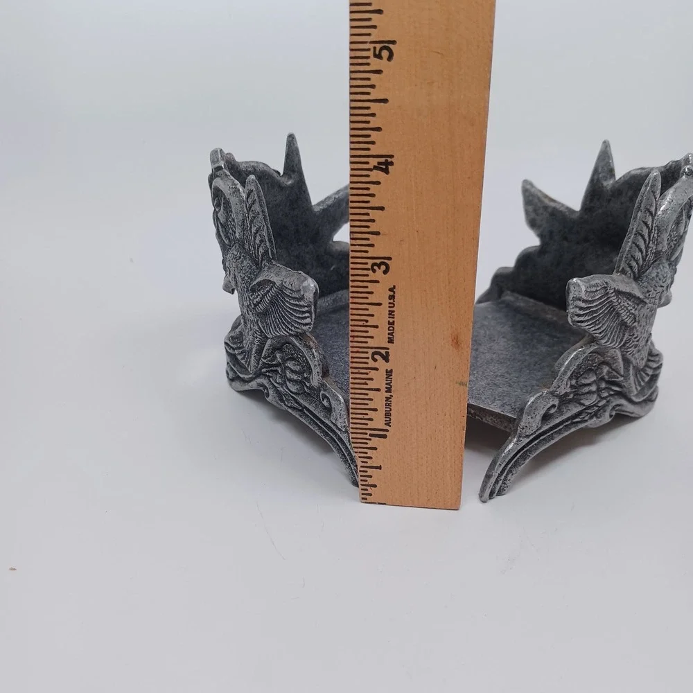 Vintage Style Silver Cast Metal Hummingbird Heart Large Candle Holder Ornate